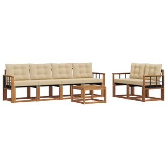 vidaXL Conjunto De Sof&aacute;s De Exterior Con Coj&iacute;n 7 Pcs Natural Y Beige Vidaxl