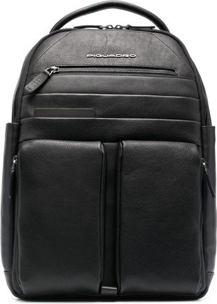 Piquadro logo-plaque leather backpack - men - Calf Leather/Nylon/Polyester/Metal/Polyethylene vinyl acetate (PEVA) - OS - Black