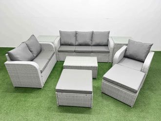 Fimous Patio PE Wicker 8 Seater Outdoor Rattan Furniture Sofa Sets w/ Rectangular Coffee Table Reclining Chair Loveseat Sofa 3 Seater Sofa 2 Big