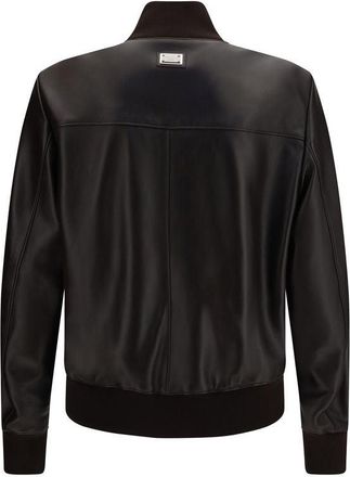 Dolce & Gabbana Mens Brown Lamb Ovis Aries Leather Jacket Clothing