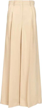 Max Mara Veliero Geplooide Broek - Dames - Wijde Broeken - Beige - XS - Leer - Broeken