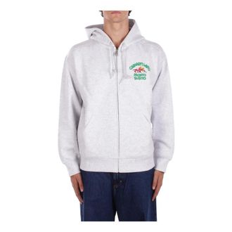 Carhartt Work in Progress Logo Front Zip Hoodie Sweaters - Heren - Sweatshirts & Hoodies - Wit - Maat: S Katoen