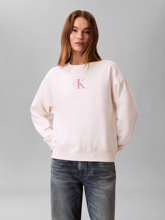 Calvin Klein Jeans Sweatshirt CALVIN KLEIN JEANS, Damen, Gr. XL (44), wei&szlig; greige, Sweatware, Obermaterial: 86% Baumwolle, 14% Polyester, unifarben, regular fit kurz, Ru