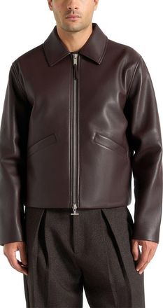 Mani&egrave;re De Voir Yves Minimal Leather Jacket in Dark Brown at Nordstrom, Size X-Large