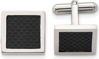 Diamond2Deal Stainless Steel Polished Black Carbon Fiber Inlay Square Cufflinks