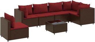 vidaXL Vidaxl - Set Muebles De Jard&iacute;n 7 Piezas Y Cojines Rat&aacute;n Sint&eacute;tico Marr&oacute;n