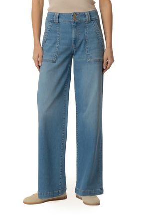 Kut from the Kloth Jodi High Waist Wide Leg Utility Jeans in Draft W/Medium at Nordstrom, Size 00P