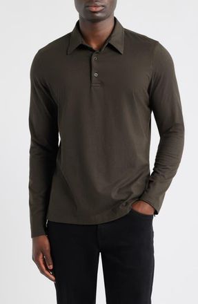 AG - Adriano Goldschmied Bryce Long Sleeve Polo in Dark Ash at Nordstrom, Size Xx-Large
