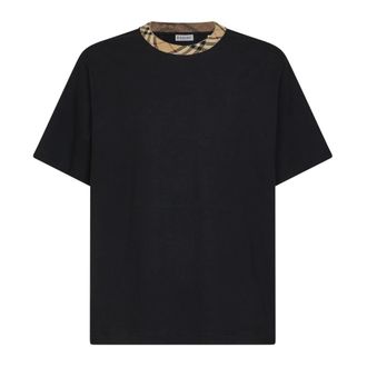 Burberry Check Trim Cotton T-shirt - male - Burberry - T-Shirts - Black - 3XL - Tops