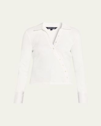 Veronica Beard Brenner Long-Sleeve Asymmetric Button Top