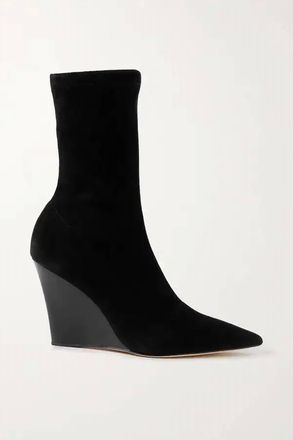 PARIS TEXAS Pre-Loved Womens Wanda Suede Wedge Boot In Black