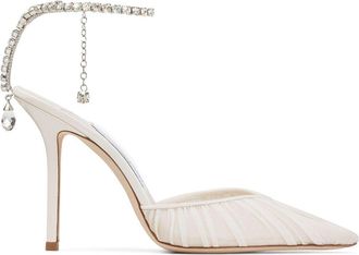 Jimmy Choo London 100mm Saeda pumps - women - Fabric/Crystal/Fabric/Calf Leather/Calf Leather - 38,5 - Neutrals