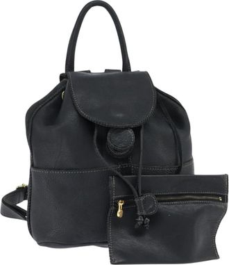 Fendi Logo Flap Drawstring Backpack Leather Black Leather Backpack Bag (Pre-Owned)