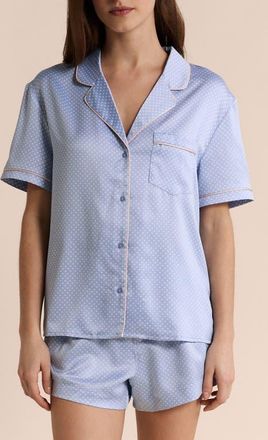 Etam Abel Short Sleeve Chemise Button-Up Pajama Shirt in Printed Green Blue at Nordstrom, Size X-Small