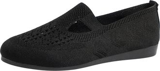 Generic Womens Fashion Flat Casual Shoes Knitted Upper Breathable Comfortable Lightweight Everyday Walking Footwear (Black, 5.5)