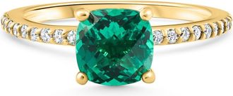Pompeii3 1 3/4Ct Cushion Emerald & Diamond Ring Gold Lab Grown