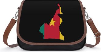 Generic Flag Map of Cameroon Crossbody Bag Womens Handbag PU Message Bags Shoulder Purse with Adjustable Strap
