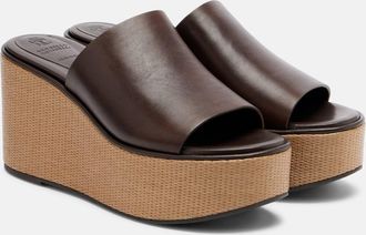 Brunello Cucinelli Leather wedge sandals