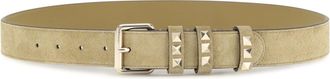 Valentino Garavani Womens Rockstud Suede Belt Havana Beige E Braces