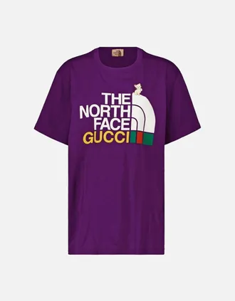 Gucci Mens Gucci X The North Face Design Regular Fit Purple T-Shirt - Size: 38