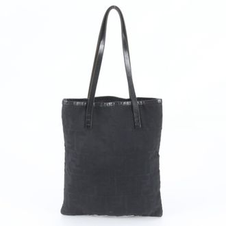 Fendi Black Leather Nylon Handbag Shoulder Bag Tote Bag (Pre-Owned)