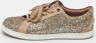 Jimmy Choo London Metallic Beige Glitter And Suede Low Top Sneakers