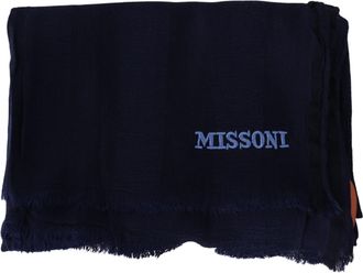 Missoni Mens Blue Wool Knit Unisex Neck Wrap Scarf