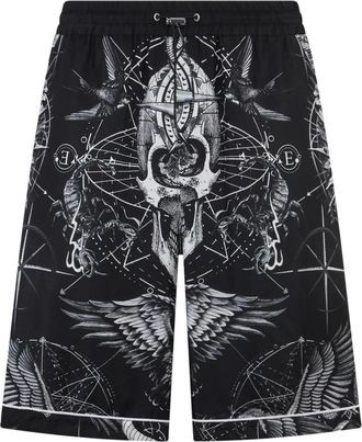 Philipp Plein Korte Broeken, Heren, Zwart, 2Xl, Silk Bowling Shorts