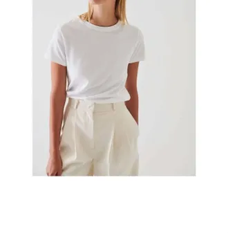 Patrick Assaraf Short Sleeve Iconic Fitted Crew Top In White