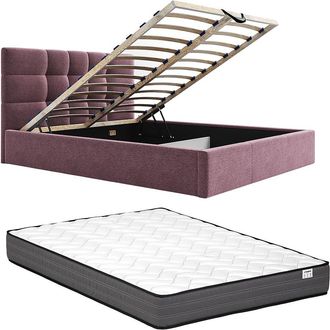 Vente-Unique Canap&eacute; abatible 180 x 200 cm - Tela - Burdeos + Colch&oacute;n - ELIAVA