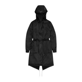 Rains Rain Jackets, male, Black, XL, Sporty Black Parka with Fishtail Hem