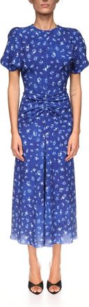 Victoria Beckham Bela Midi Dress In Cyanotype Flower Indigo