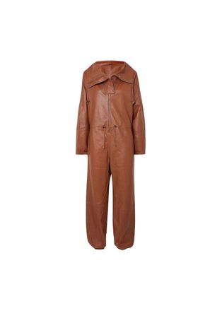 Dodo Bar Or Tan Leather Jumpsuit Size M