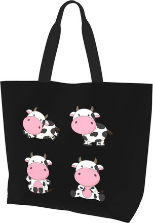 AOOEDM Cartoon Cows- Ladies Canvas Tote Reusable Shopping Bag