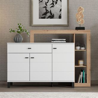 Dmora Aparador Piriap, Mueble 5 Estantes, Un Caj&oacute;n, 3 Puertas, 145x35x101h Cm Blanco