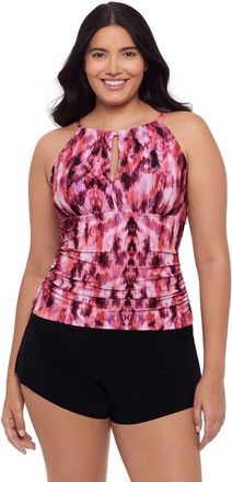 Trimshaper Chloe High Neck Tankini Swimsuit Top in Sunshower Batik at Nordstrom, Size 12