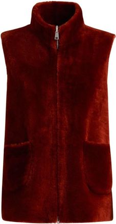 Kiton Burgundy Shearling Sleeveless Jacket - Dames - Bodywarmers - Rood - L - Jassen