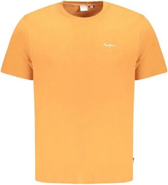 Pepe Jeans London Tops, Heren, Oranje, S, Katoen, Oranje Katoenen Crew Neck T-Shirt met Geborduurd Logo