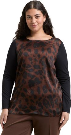 Tom Tailor Langarmshirt TOM TAILOR PLUS, Damen, Gr. 44, braun schwarz big leo print, Single Jersey, Obermaterial: 70% Viskose, 30% Polyester, regular fit normal,