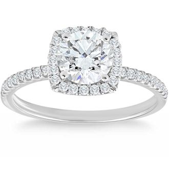 Pompeii3 1 3/4 Ct TW Lab Grown Diamond Cushion Halo Engagement Ring in 14k White Gold