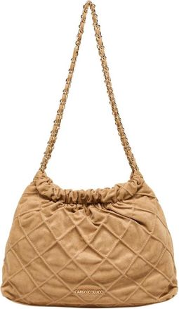 Carlo Colucci Tassen, Dames, Beige, ONE Size, Su&egrave;de, Schoudertas van su&egrave;delook