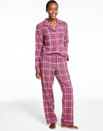 Talbots Plus Size - Cotton Flannel Pajama Set - Graceful Plaid - Very Berry - 1X Talbots