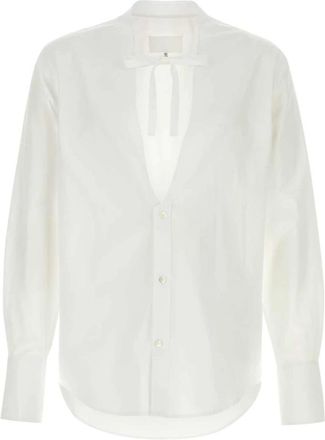 Maison Margiela V-Hals Poplin Overhemd - Heren - Zakelijke Overhemden - Wit - L - Katoen - Overhemden