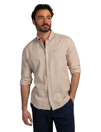 N-Z-A- NEW ZEALAND AUCKLAND Overhemd New Zealand beige borstzak button down boord normale fit