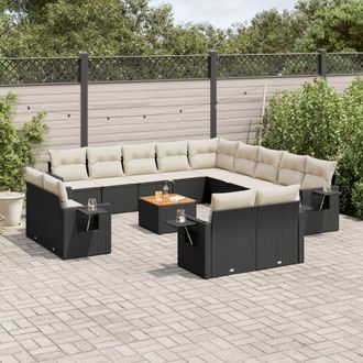 vidaXL Set Sof&aacute;s De Jard&iacute;n 14 Pzas Con Cojines Rat&aacute;n Sint&eacute;tico Negro Vidaxl