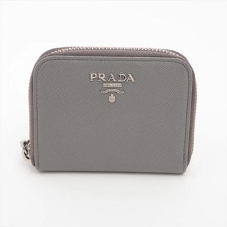 Prada Saffiano Gray Leather Coin Purse/Coin Case (Pre-Owned)