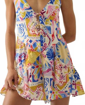 Promesa Tropical Floral-Print Ruffled Tie-Front Cami Romper In Blue Multi