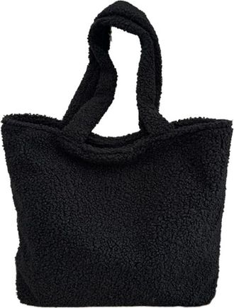 Generic Womens Plush Bags Large Capacity Plush Winter Women Lady Bag Solid Texture Simple Elegant Warm Comfortable Handbag Shoulder(Black)