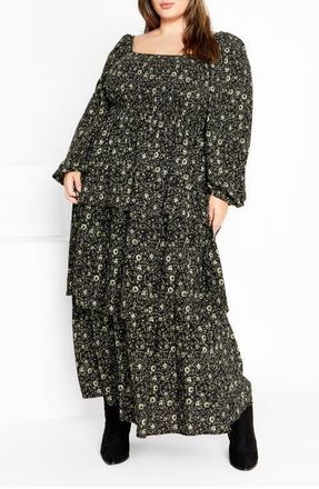 City Chic Cassidy Floral Print Maxi Dress in Olive Ditsy at Nordstrom, Size Xxl