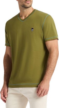 Robert Graham Damien V-Neck Knit T-Shirt in Olive at Nordstrom Rack, Size Small
